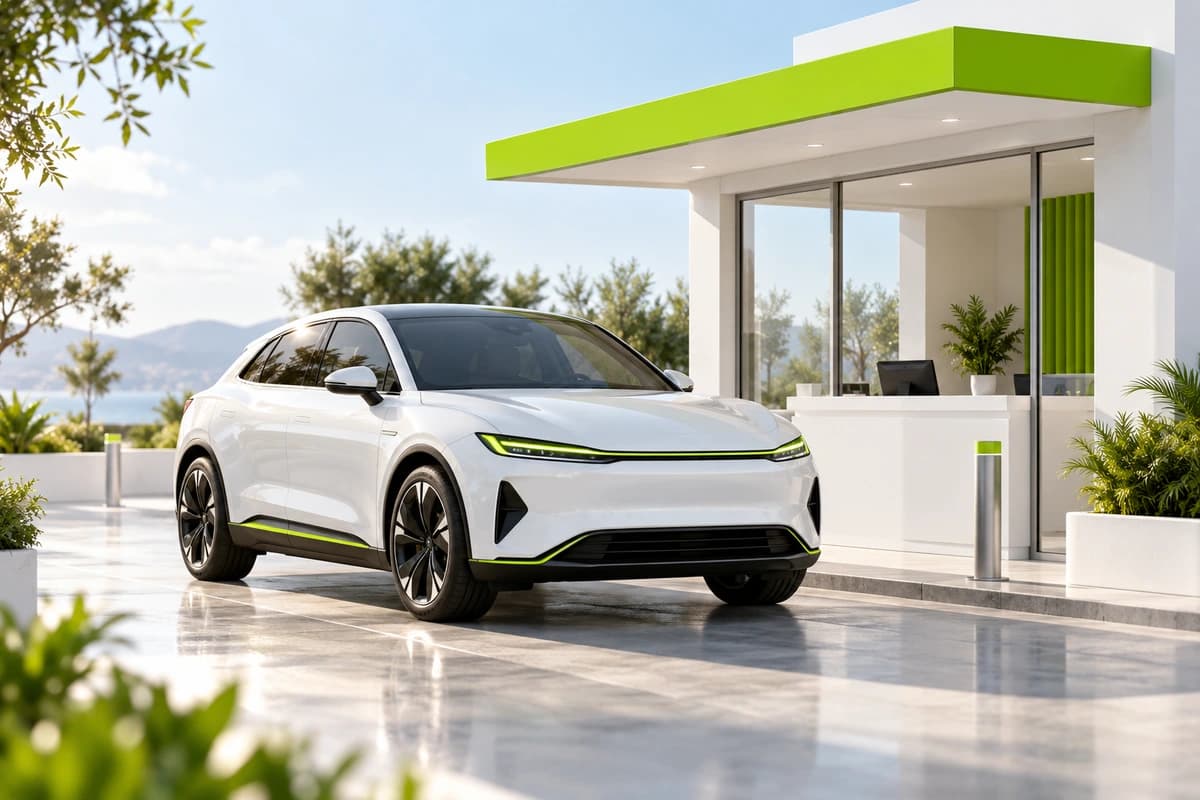 Punkt odbioru VOLTA Rent z białymi autami elektrycznymi