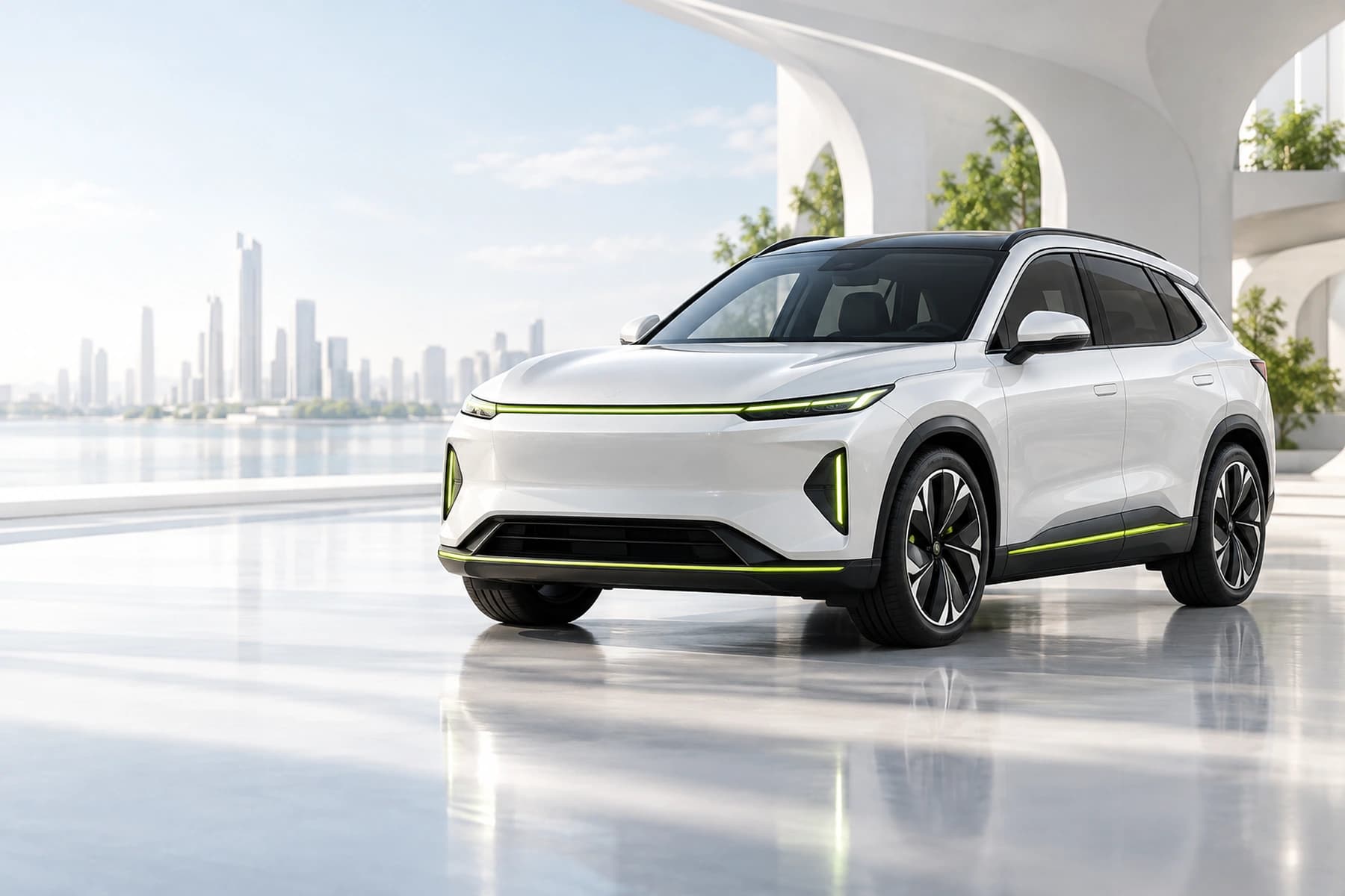 Biały elektryczny SUV VOLTA Cross z zielonymi akcentami