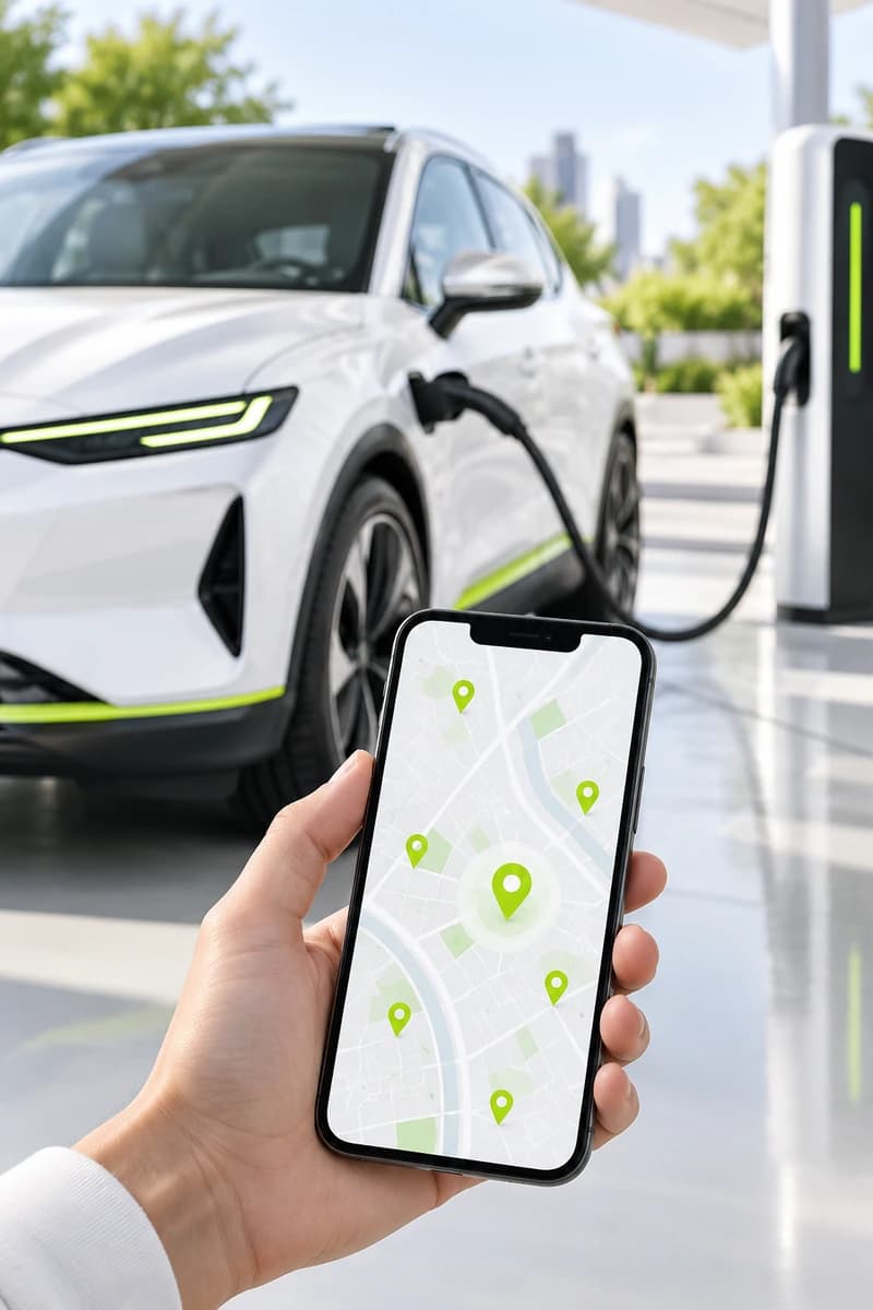 Aplikacja z mapą stacji ładowania przy samochodzie elektrycznym