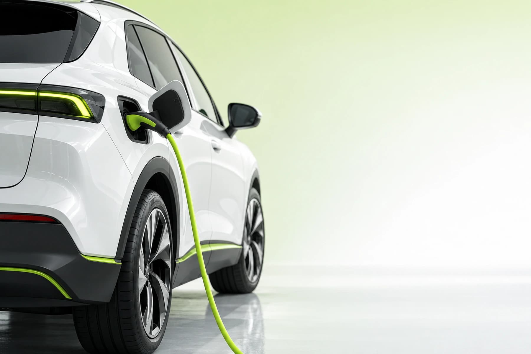 Biały samochód elektryczny podłączony do ładowarki